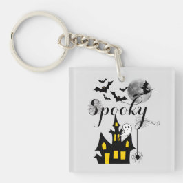 Haunted House Flying Witch Spooky Halloween Sleutelhanger