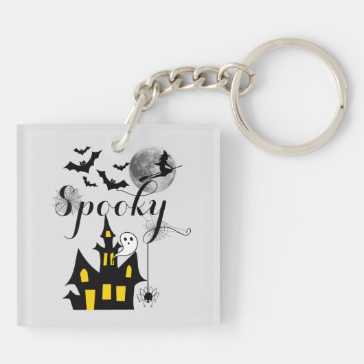 Haunted House Flying Witch Spooky Halloween Sleutelhanger (Achterkant)