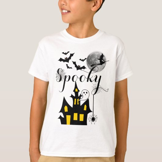 Haunted House Flying Witch Spooky Halloween T-shirt (Voorkant)