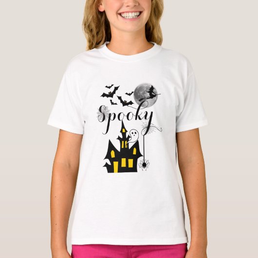 Haunted House Flying Witch Spooky Halloween T-shirt (Voorkant)