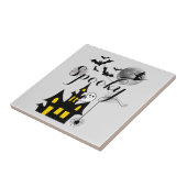 Haunted House Flying Witch Spooky Halloween Tegeltje (Zijkant)