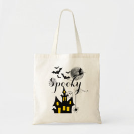 Haunted House Flying Witch Spooky Halloween Tote Bag