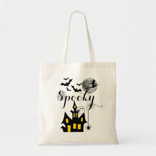 Haunted House Flying Witch Spooky Halloween Tote Bag (Voorkant)
