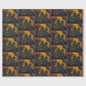 Haunted House Flying Witches Halloween Dark Cadeaupapier (Vlak)