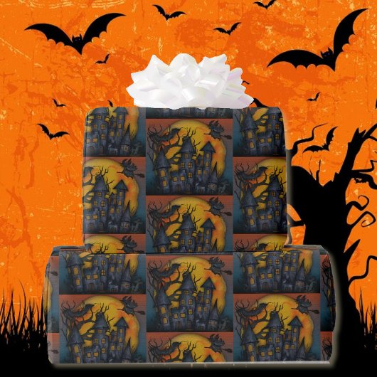 Haunted House Flying Witches Halloween Dark Cadeaupapier
