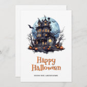 Haunted House Ghost Bats Halloween Kaart (Voorkant / Achterkant)