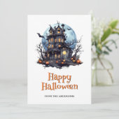 Haunted House Ghost Bats Halloween Kaart (Staand voorkant)