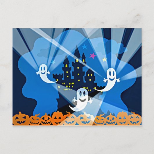 Haunted House, Ghost en Pumpkins Briefkaart (Voorkant)