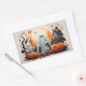 Haunted House, Ghost en Pumpkins Rechthoekige Sticker (Envelop)