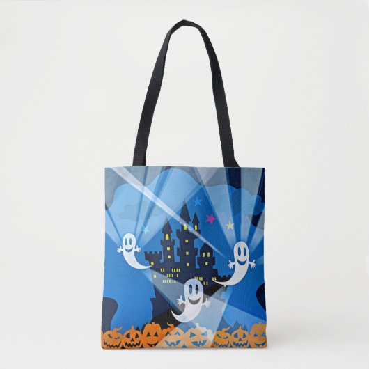 Haunted House, Ghost en Pumpkins Tote Bag (Voorkant)
