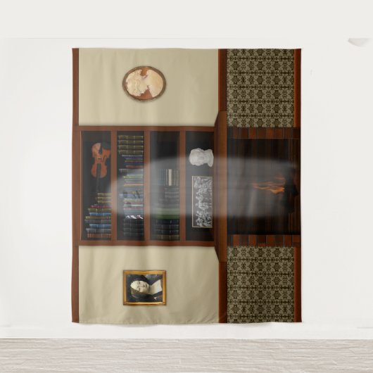 Haunted House Ghost Library Halloween Wandkleed (Voorkant)