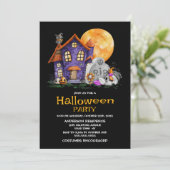 Haunted House Gravestone Halloween Party Kaart (Staand voorkant)