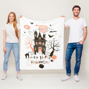 Haunted House "Ha Ha Happy Halloween" Fleece Deken