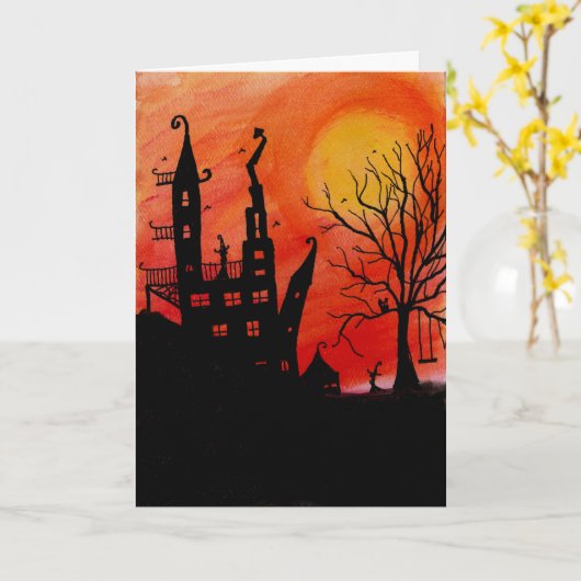 Haunted House Halloween Card Kaart (Gele Bloem)