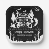 Haunted House Halloween Familie Papieren Bordje (Voorkant)