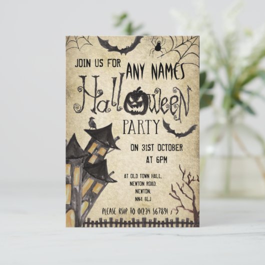 Haunted House  Halloween-feestuitnodigingen Kaart (Staand voorkant)