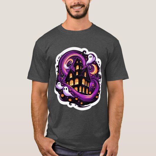 Haunted House Halloween geesten, pompoenen en vlee T-shirt (Voorkant)