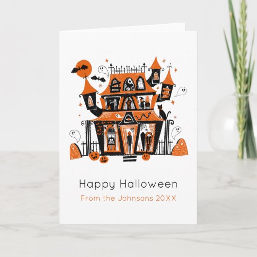 Haunted House Halloween geïllustreerd Kaart (Voorkant)