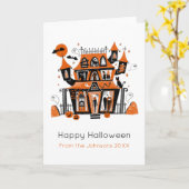 Haunted House Halloween geïllustreerd Kaart (Gele Bloem)