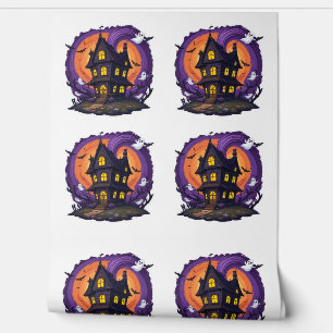 Haunted House Halloween Gothic Spooky Mansion Bats Behang