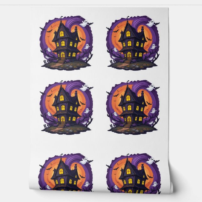 Haunted House Halloween Gothic Spooky Mansion Bats Behang (Afrollen)