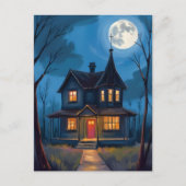 Haunted House Halloween handgeschilderd Feestdagenkaart (Voorkant)