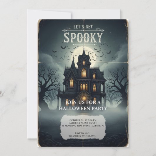 Haunted House Halloween Invitation Kaart - Spooky (Voorkant)