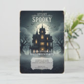 Haunted House Halloween Invitation Kaart - Spooky (Staand voorkant)