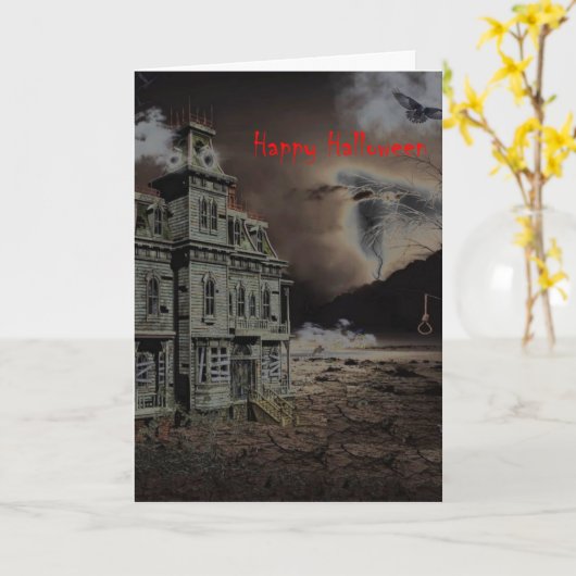 Haunted House Halloween Kaart (Gele Bloem)