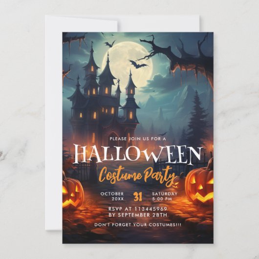 Haunted House Halloween Kostuum Feest Kaart (Voorkant)