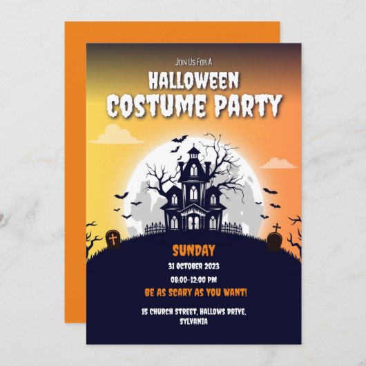 Haunted House Halloween Kostuum Feest Uitnodiging (Voorkant / Achterkant)