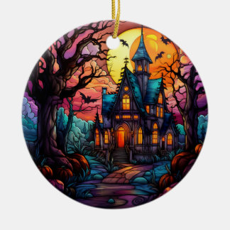 Haunted House Halloween Ornament - Glas in lood