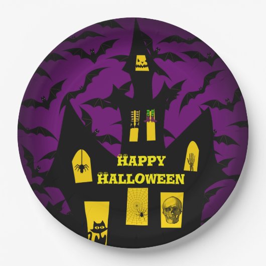 Haunted House Halloween papieren Borden Papieren Bordje (Voorkant)
