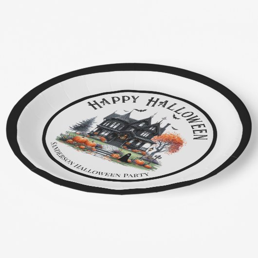 Haunted House Halloween Papieren Bordje (Gekanteld)