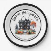 Haunted House Halloween Papieren Bordje (Voorkant)