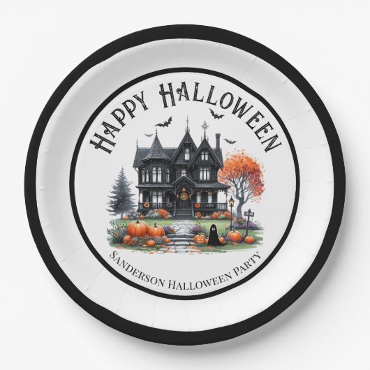 Haunted House Halloween Papieren Bordje (Voorkant)