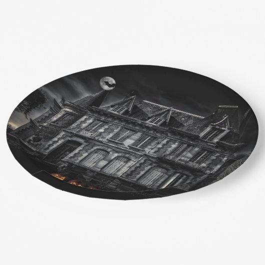 Haunted House Halloween Papieren Bordje (Gekanteld)