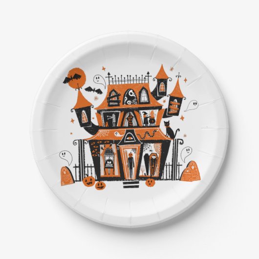 Haunted House Halloween Papieren Bordje (Voorkant)