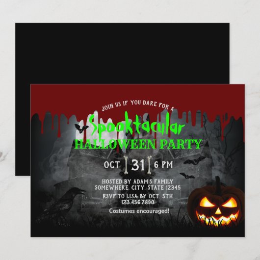 Haunted House Halloween Party Creepy Pumpkin Kaart (Voorkant / Achterkant)