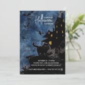 Haunted House Halloween Party Invitation – Blue Save The Date (Staand voorkant)