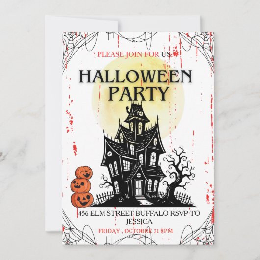 Haunted House Halloween Party Invitation! Kaart (Voorkant)