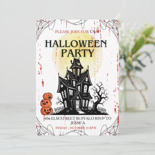 Haunted House Halloween Party Invitation! Kaart (Staand voorkant)