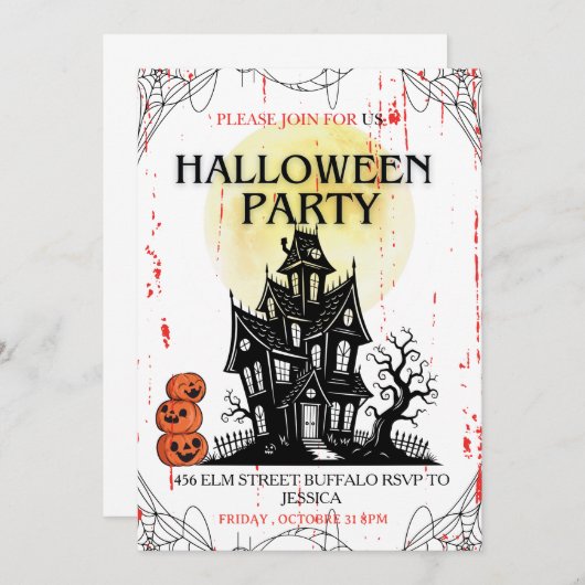 Haunted House Halloween Party Invitation! Kaart (Voorkant / Achterkant)