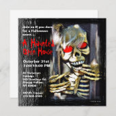 Haunted House Halloween Party Invitation Skeleton Kaart (Voorkant / Achterkant)