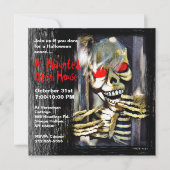 Haunted House Halloween Party Invitation Skeleton Kaart (Voorkant)