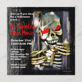 Haunted House Halloween Party Invitation Skeleton Kaart