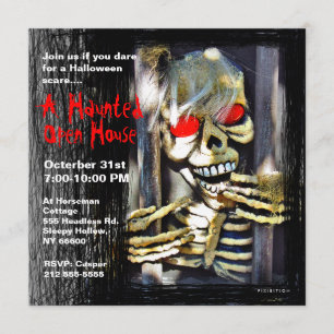 Haunted House Halloween Party Invitation Skeleton Kaart