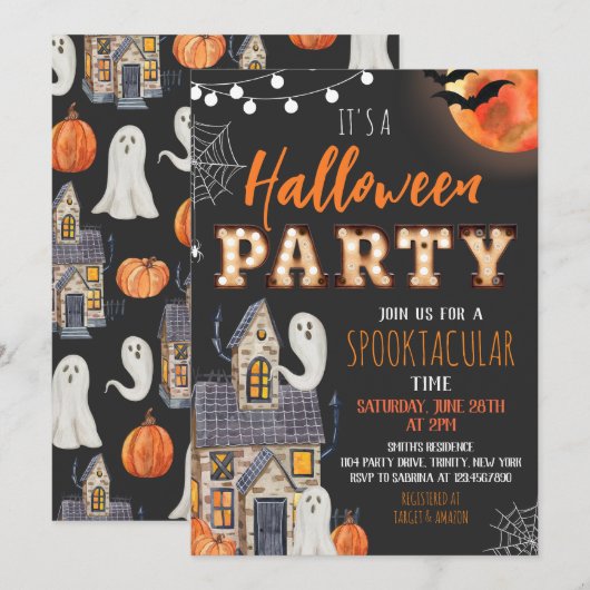 Haunted House Halloween Party Kaart (Voorkant / Achterkant)