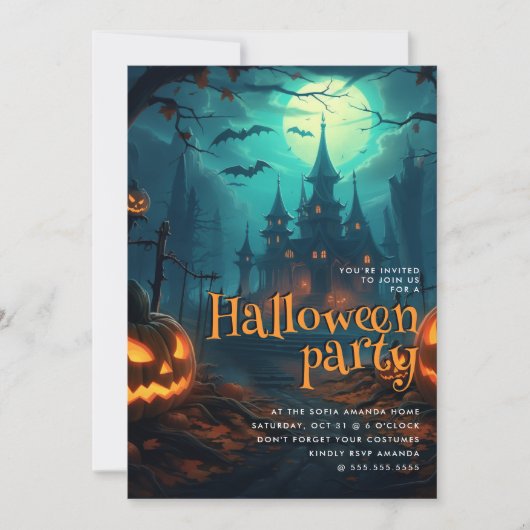 Haunted House Halloween Party Kaart (Voorkant)