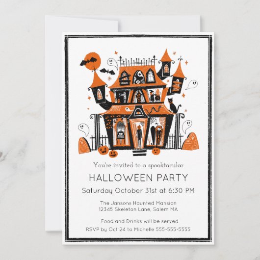 Haunted House Halloween Party Kaart (Voorkant)